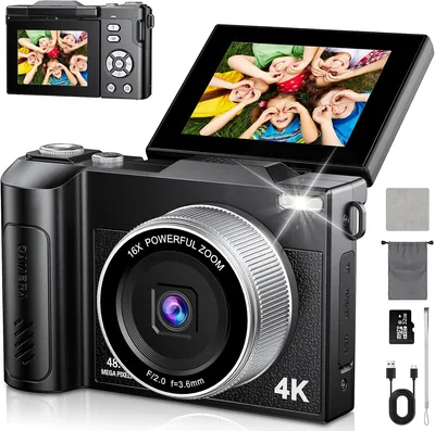 Cámara Digital Compacta 48MP 4K con Zoom 16X LCD de 2.8" para Niños Principiantes