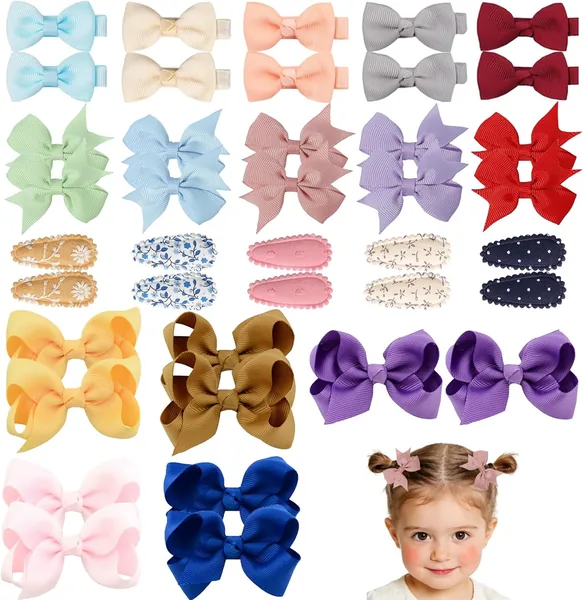 40 Pcs Baby Hair Clips and Bows Fully Lined Girls Hair Bow Clips 4 Types Alligator Clips