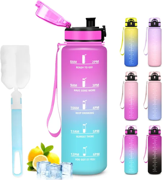 Mujigaga 1 Litro Bottiglia d'Acqua, Bottiglia per Palestra, Senza Perdite, Motivazionali, Facile da Pulire, Bottiglie Sportive