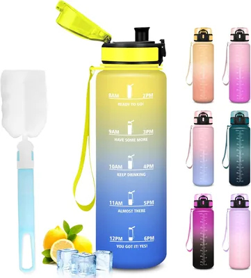 Mujigaga Bottiglia d'Acqua da 1 Litro, Resistente alle Perdite, con Spugna per la Pulizia, Motivazionale, per Palestra e Sport - Best Deal