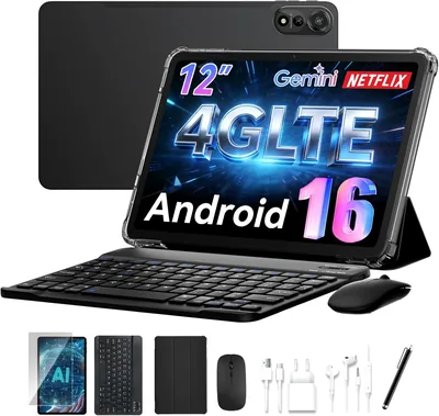 Tablette 12 pouces Android 16 avec clavier - 4G LTE+5G WiFi - 24Go RAM - 128Go ROM - 9000mAh - Écran 2K FHD 120Hz