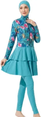 Women's Islamic Beachwear Swimsuit - Floral Print Full Coverage Modest