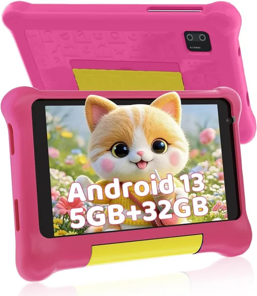 Vekoy Kids 7 Pouces Tablette Éducative Android avec Écran HD, 5 Go de RAM + 32 Go ROM (Cartes TF jusqu'à 128 Go) Contrôle Parental Wi