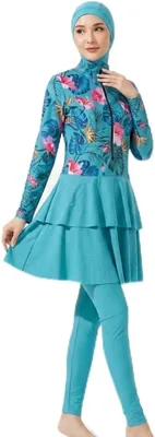 Women's 3-Piece Modest Swimsuit, Islamic Beachwear with Hijab, Floral Print - Best Deal