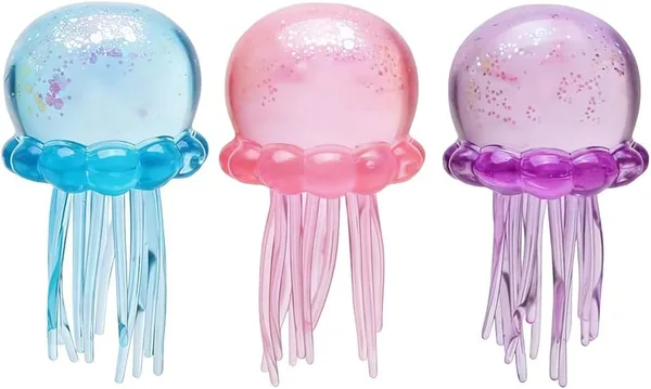 Glitter Jellyfish Cute Fidget Toy with Wiggly Tentacles Portable Squeeze Ball Birthday Party Favors Gifts for Kids and Adults