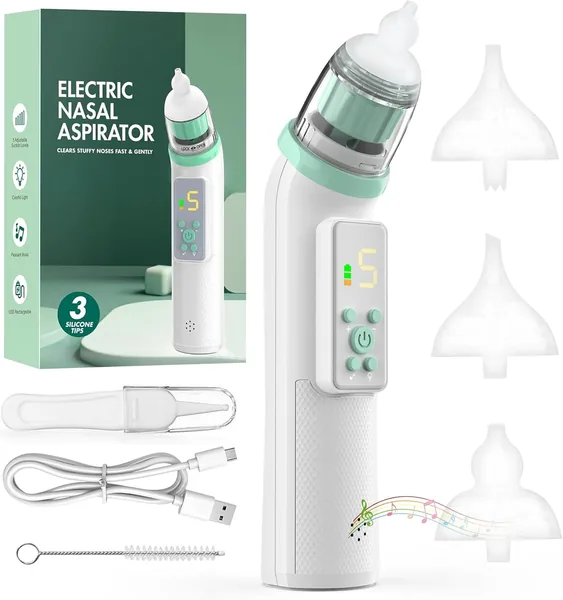 Elektryczny aspirator do nosa Sacamocos dla dzieci z 5 poziomami ssania i wyświetlaczem LED, środek do czyszczenia nosa