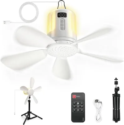 Ventilateur de plafond Roadtime 40cm avec éclairage LED et télécommande 4m, 4 niveaux de vent, ventilateur mobile avec prise 3M, Tria