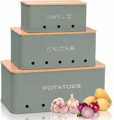 Potato Onion Garlic Storage Set - 3 Canisters Sage Green