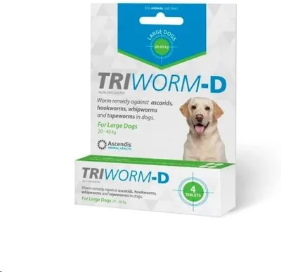 Triworm-D Deworming Tablet for Large Dogs 20-40kg (4 Pack, Green) Best Deal