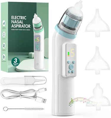 Elektryczny aspirator do nosa dla niemowląt - Przenośny odsysacz śluzu, 3 dysze silikonowe, 5 poziomów regulacji, relaks - Najlepsza cena!