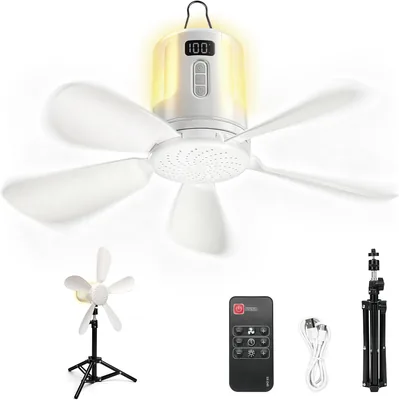 Ventilateur de plafond Roadtime 40cm avec éclairage LED et télécommande 4M 1-12H 20000mAh Batterie 4 Niveaux Vent Mobile Triang - Meilleure Affaire