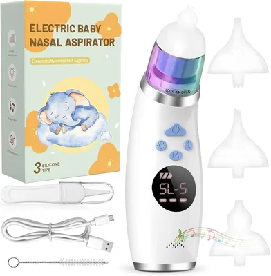 Aspiratore Nasale Elettrico per Bambini, Aspiratore di Muco Portatile con Display LCD e Custodia, 3 Nozze in Silicone, Silenzioso, USB