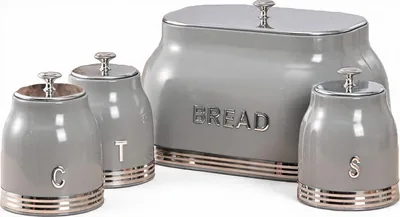 Royal Homeware 4pc Breadbin & Canister Set - Strada Collection (Grey) 22% Off