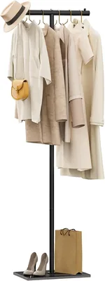T-Shaped Metal Coat Rack with Rock Slab Base, Modern Freestanding Clothing Rack