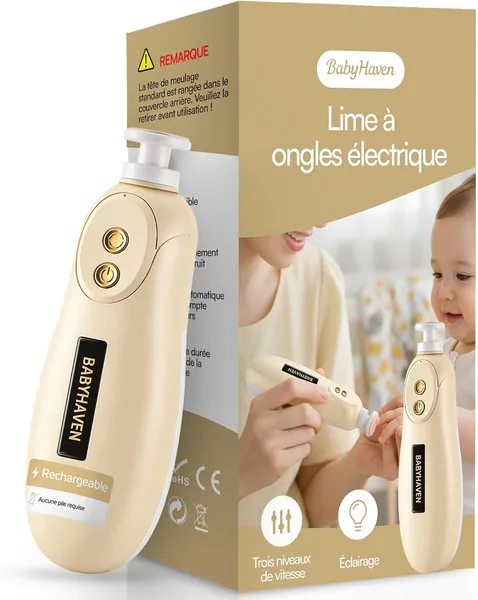 BabyHaven Lime à Ongles Électrique Bébé Rechargeable, Coupe-Ongles Silencieux avec Lumière LED Douce