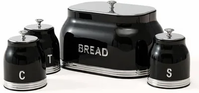 Royal Homeware 4pc Breadbin & Canister Set - Strada (Black) | Save 24%