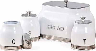 Royal Homeware 4pc Breadbin & Canister Set - Strada (White) Best Deal