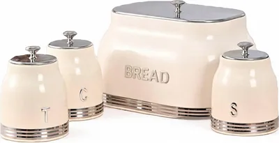 Royal Homeware 4pc Breadbin & Canister Set - Strada Collection (Cream) Best Deal