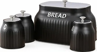 Royal Homeware 4 Piece Breadbin & Canister Set - Verde Collection (Black) Best Deal