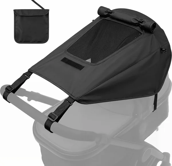 Sonnenschirm für Kinderwagen UV-Schutz 50+ wasserdicht Doppelschichtstoff universeller Sonnenschutz Buggy mit Sichtfenster