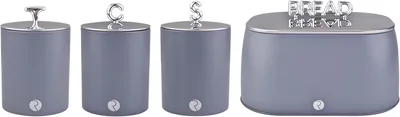 Royal Homeware 4 Piece Breadbin & Canister Set - Casa Collection (Grey) - Save 17%