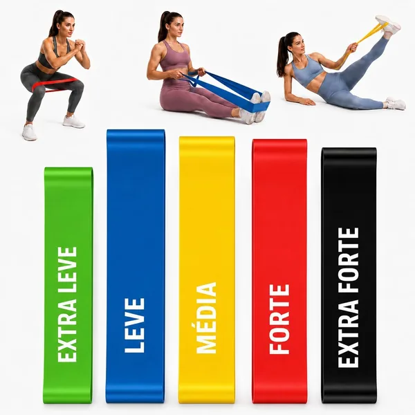 Kit com 5 Faixas Elásticas para Pilates e Yoga - 29% de Desconto