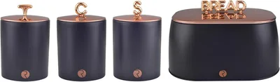 Royal Homeware 4 Piece Breadbin & Canister Set - Black Casa Collection, 17% Off