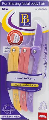 مقصات لاورا بولاند القابلة للطي للنساء، لإزالة شعر الوجه والجسم، شفرة بلاتين مصقولة، 3 عبوات