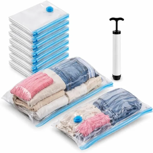 Kit com 10 Sacos a Vácuo Premium (2 Grandes/3 Médios/5 Pequenos) + Bomba Manual - Best Deal