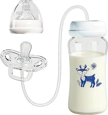 Hands-Free Anti-Colic Baby Bottle, 300ml Breast Milk, Leakproof Silicone, Adjustable Flow