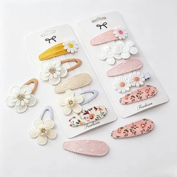 10 Pack Hair Clips for Girls Toddler with Embroidery Daisy Non Slip Wrapped Hairpins FlowerNeutral Fabric Snap Clips for Fine Hair, Handmade Hair Accessories Barrettes