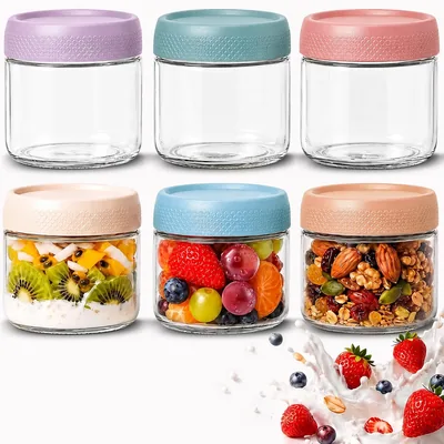 Overnight Oats Jar Set 6 Pcs 350ml Airtight Glass Containers Best Deal