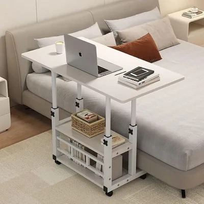 Home Office Desk - Adjustable Laptop Table with Rolling Wheel