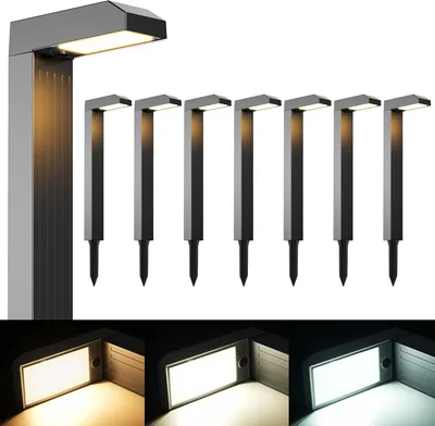 iseeway Solar Gartenleuchten Außenwegbeleuchtung Set 8 Stück 3 Lichtfarben | 3000K/4500K/6500K, über 12 Stunden, 20 LEDs, temperiert