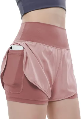 NIHO Pantalones Cortos de Correr para Mujer, Cintura Alta Elástica con Bolsillo Lateral, Pantalón Deportivo Secado Rápido