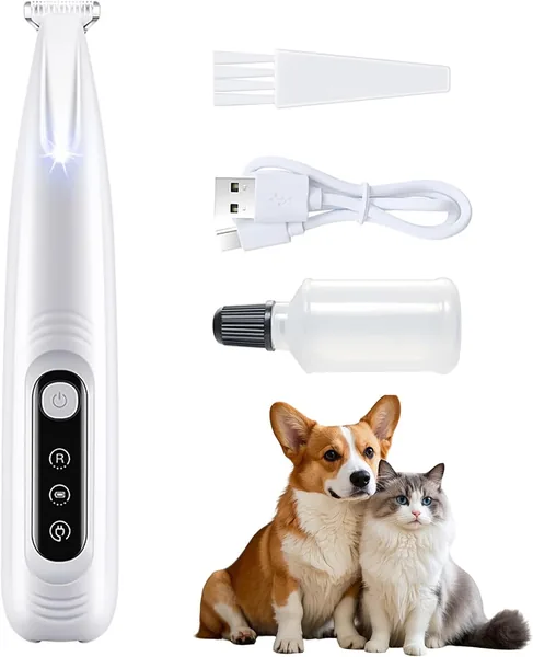Cortapelos Silencioso para Perros y Gatos, Carga USB inalámbrica, para Patas, Ojos, Orejas y Cara - Blanco