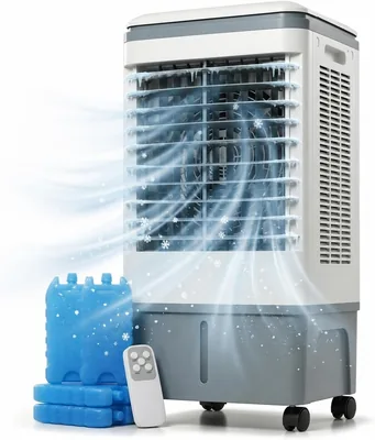 Evaporative Air Cooler 30L Tank Portable Swamp Cooler with Remote & Ice Box, 3 Speeds