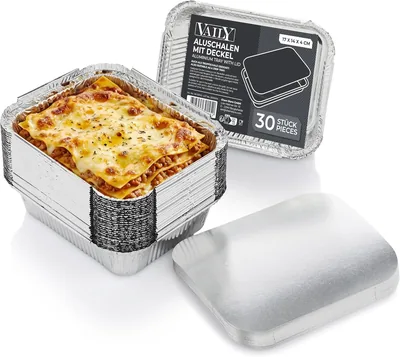Vaily Aluminium Grillschalen mit Deckel, 600 ml, Packung mit 30 Aluminium-Backformen, Bräter, Tropfschale für Grill und Ofen