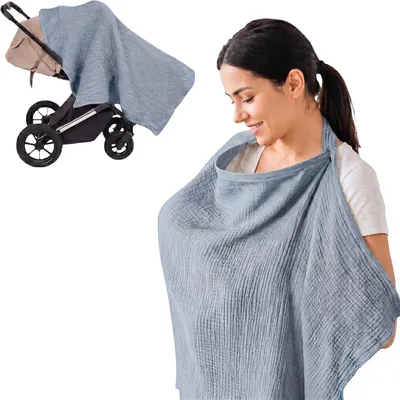 Sahunfri Nursing Cover Breastfeeding 100% Cotton Apron Light Blue Best Deal