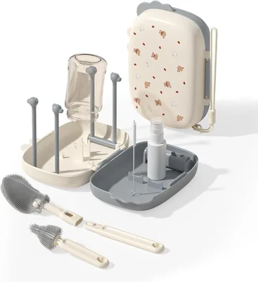 Baby Bottle Cleaning Kit - Silicone Brush Set with Nipple & Straw Brushes, Soap Dispenser
