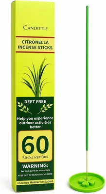 60 Pack Citronella Incense Sticks - Natural Mosquito Repellent Outdoor Patio - DEET Free Lemongrass Oil Bug & Gnat Control