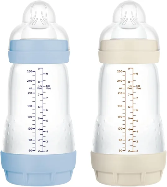 MAM Pack 2 Biberones Anticólicos para Bebés de 2-4 Meses, 260ml, Tetina de Flujo Medio de Silicona, Autoesterilizables