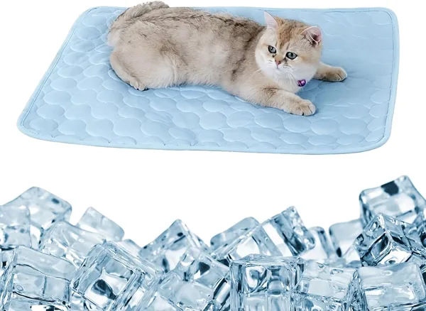Tapis rafraîchissant AHEZQILU pour chat et chien, L 70 x 55 cm, Bleu clair en tissu cool