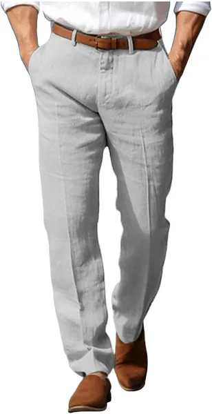 Pantalon en lin pour homme - A294 - Élastique à la taille et à la taille de dessin - Été léger respirant décontracté tenue de vacances Chic