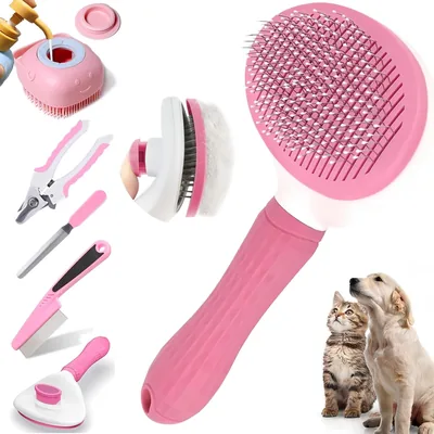 6PCS Cepillo para Perro y Gato, Carda Quitapelo Suelto, Peine Desenredante para Nudos y Enredos, Incluye Cepillo de Baño, Cor