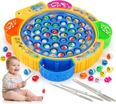 AYEBIA Electric Fishing Game Toy - 45 Fish, Magnetic Rods, Spinning Pond with Music