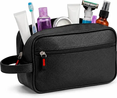Necessaire Masculina de Couro Impermeável com 2 Divisórias, Organizador de Viagem Executivo para Higiene e Barba (Preto) - Melhor Preço