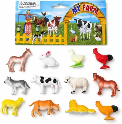 Mini Animal Figurine Toy Sets for Kids - Safari, Dinosaur & Farm Animals, 12PCS