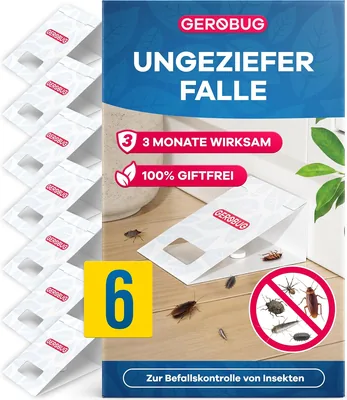 GEROBUG Insektenfange Pack mit 6 Klebstoffsperren für Schädlingskontrolle von Kakerlaken, Insekten und Spinnen - Überwachungs-Insektensperre