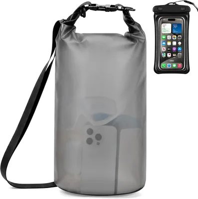 Bolsa Seca Impermeable para Deportes Acuáticos con Funda Celular - Negro, 10L | Bolsa Resistente de 500D PVC, Ajustable y Ligera